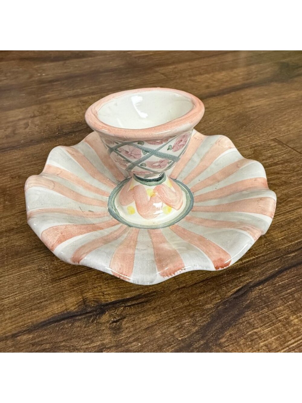 MacKenzie-Childs Rose Cottage Scalloped-Edge Egg Cup 2-7/8"